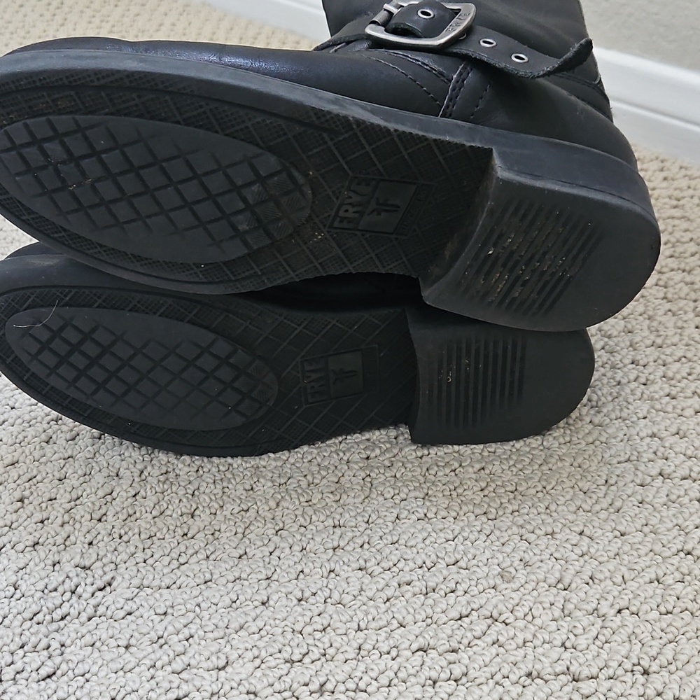 Frye Black Leather Mid-Calf Buckle Boots - Picture 4 of 7